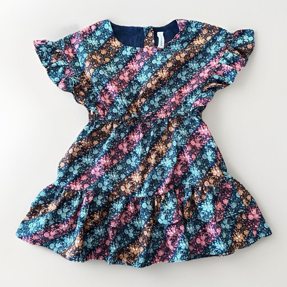 Janie and Jack Dress Girls Size 4 Merchant Marine Floral Stripe Ruffle
